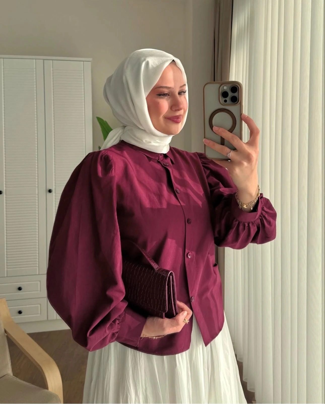 Balon Kol Gömlek Bordo